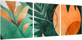 Obraz - Geometryczne motywy naturalne (z zegarem) (90x30 cm)
