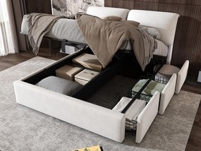 Łóżko tapicerowane 140x190cm - z trzema szufladami - stelaż na listwach - welur - beżowe (materac nie jest w zestawie)