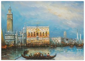 Obraz na szkle - Gondola przejeżdżająca przez Wenecję, obraz olejny (70x50 cm)