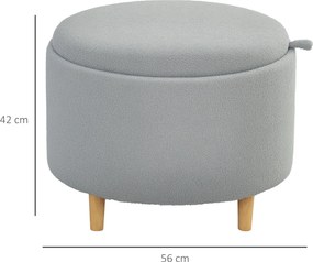 HOMCOM Taboret z Teddyfleece, Ukryty Schowek, Odwracalna Klapka, 56 cm x 56 cm x 42 cm, Szary
