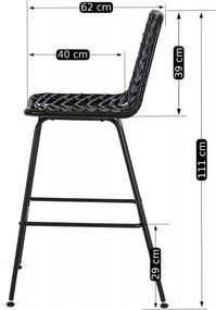 Hoker Rattanowy JERRY Ogrodowy Krzesło Barowe Czarny Boho