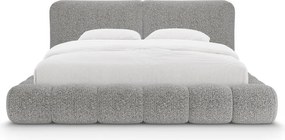 Szare tapicerowane łóżko dwuosobowe ze schowkiem ze stelażem 180x200 cm Solange – Micadoni