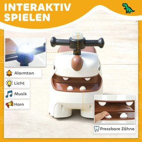 AIYAPLAY jeździk, design dinozaura, kierownica, światła, dźwięki, 4 koła, kremowo-biały+brązowy | Aosom PL