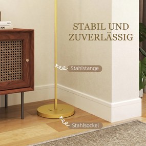 HOMCOM Lampa stojąca z włącznikiem nożnym, lampa podłogowa z materiałowym abażurem, stal, złota | Aosom PL