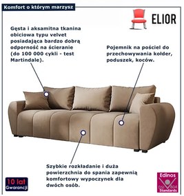 Jasnobrązowa welurowa sofa rozkładana z pojemnikiem B3-M33