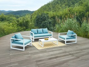 Kanapa ogrodowa 3-osobowa z aluminium - Biały z niebieskimi poduszkami - MOLOKAI marki MYLIA