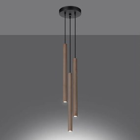 Lampy wiszące nowoczesny Brill, stal/drewno - 3 źródło światła 3000K - L.19.5 x H.115 cm - drewno