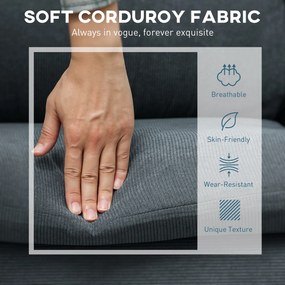 HOMCOM Sofa narożna, 3-osobowa sofa z pufą, Obicie z tkaniny, Zestaw sof L-kształt, Ciemnoszary