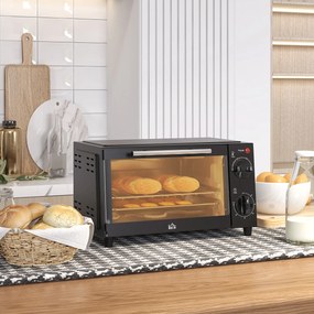 HOMCOM Mini-Piekarnik, 9 litrów pojemności, regulowana temperatura i czas pieczenia, z rusztem i blachą, czarny