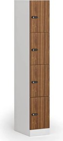 Szafka skrytkowa S1, 4 schowki, 1850 x 300 x 500 mm, zamek mechaniczny z kodem, drzwi laminowane, orzech