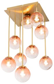 Lampa sufitowa w stylu art deco złota z różowym szkłem 9-świateł - Athens ArtDeco Oswietlenie wewnetrzne