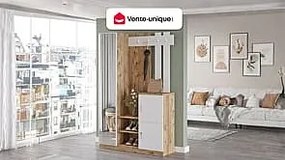 Szafa 3-drzwiowa szuflada i 1 lustro – Biała i naturalna– MIROTA