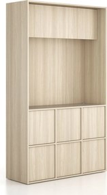 Szafka biurowa FRAME, 6x drzwi, z wnęką, 1299 x 450 x 2162 mm, mechaniczny zamek szyfrowy, dąb naturalny