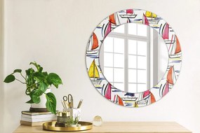 Lustro dekoracyjne okrągłe Łódź na jeziorze