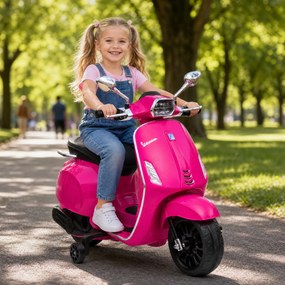 AIYAPLAY Elektryczny motocykl dziecięcy, Vespa, 3 km/h, 3-6 lat, muzyka, światło &amp; radio, różowy | Aosom PL