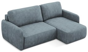 Szaroniebieski narożnik rozkładany z tkaniny szenilowej ze schowkiem (prawostronny/z szezlongiem) Lilo – Makamii