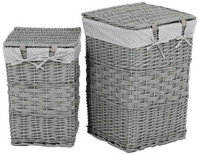 Zestaw wiklinowych koszy na bieliznę Szara kropka, 2 szt., 2 rozmiary, 40 x 60 x 40 cm