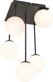 Nowoczesna lampa sufitowa czarna z opalowym szkłem 5-świateł - Athens