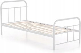 Łóżko Metalowe Jednoosobowe 90x200 cm ze Stelażem PABLO Metalowe Białe
