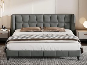 Łóżko podwójne tapicerowane welurem - 180x200cm - z stelażem na listwach - Szare