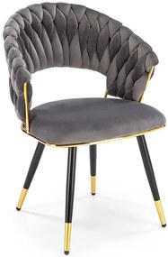 Krzesło welwetowe w stylu glamour popielaty + złoty R1-G15