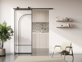 Drzwi przesuwne w stylu loftowym - aluminium i szkło hartowane - wys. 204 x szer. 83 cm - czarne - CLOSIDA