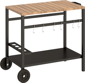 Outsunny Wózek kuchenny na kółkach, stolik serwisowy z haczykami, uchwyt na napoje, metalowy, 97 x 51 x 83 cm Czarny+Brązowy | Aosom PL