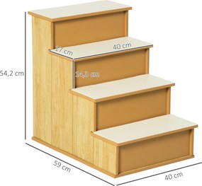 PawHut Drabina dla zwierząt, 4-stopniowa dla psów/kotów, Krótki plusz, do 30 kg, 40 x 59 x 54,2 cm, Naturalna