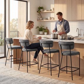 HOMCOM Hokery w zestawie 2, tapicerowane stołki barowe z wyprofilowanym oparciem, do wyspy kuchennej, strefy śniadaniowej, Szary | Aosom PL