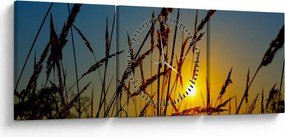 Obraz - Zachód słońca na łące (z zegarem) (90x30 cm)