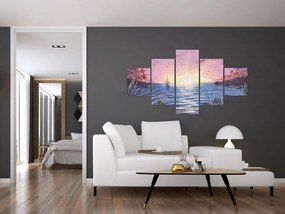 Obraz - Zachód słońca nad wodą, akwarela (125x70 cm)