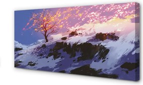 Obraz drukowany na płótnie Zimowe Góry i Drzewo