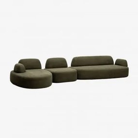 Sofa Modułowy Z Lewym Szezlongiem, 3-częściowy, Z Modułem Narożnym Tapicerowany Giorgia Tkaniny Verde Army - Sklum