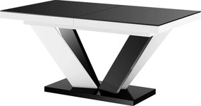 Rozkładany stół z czarnym blatem na biało-czarnej nodze w wysokim połysku Viva 2 Hubertus