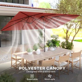 Outsunny Duży parasol przeciwsłoneczny, regulowana wysokość, nachylany, 150x295x170-214 cm, bordowy | Aosom PL