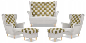 Zestaw uszak CAROL DUO sofa fotele pufy Family Meble biało - złoty