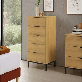 Szafka kolumnowa Auri z 5 szufladami w kolorze dębu.