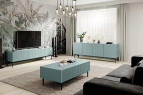 Komoda Nicole 200 cm czterodrzwiowa z ryflowanym frontem - szałwia / czarne nóżki - Limitowana oferta