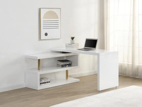 Biurko rozkładane z blatem obrotowym 360°- Lakierowana płyta MDF - Biały i złoty - NICEPHORE II