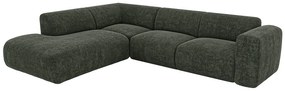 Kanapa duża narożna lewostronna z oparciem szezlongowym w zielonej melanżowej tkaninie POGNI od Maison Céphy