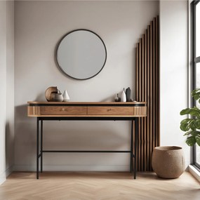 Owalna konsola z szufladami i ryflowanymi wstawkami Beck, dąb