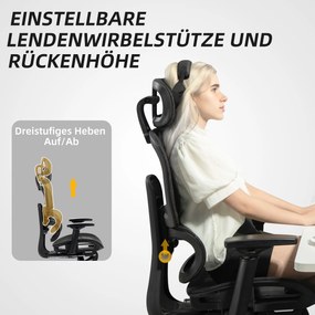 HOMCOM Ergonomiczne Krzesło Biurowe z Pokryciem z Siatki, Regulowane, na Kółkach, z Podłokietnikami, Zagłówkiem, Czarne