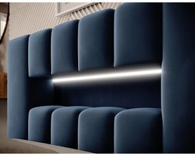 Ciemnoniebieskie tapicerowane łóżko jednoosobowe ze schowkiem ze stelażem 90x200 cm Lamica – ELTAP