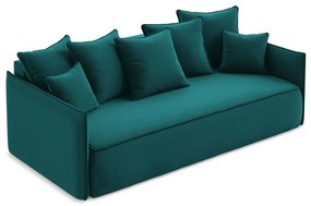 Turkusowa aksamitna rozkładana/ze schowkiem sofa 225 cm Hula – Makamii