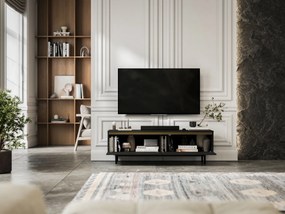 Ryflowana szafka RTV Selene 140 cm, czarna na czarnych nóżkach