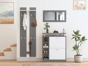 Zestaw mebli do przedpokoju - 1 lustro + 2 panele ścienne + 1 mebel na buty - Szary