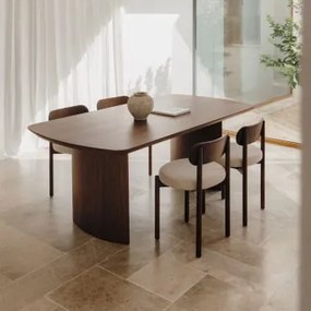 Zestaw: Prostokątny Stół 200x100 Cm Z Mdf Tuareg Oraz 4 Krzesła Jadalniane Z Drewna Dębowego I Tkaniny Bouclé Bianca Ciemne Drewno - Sklum