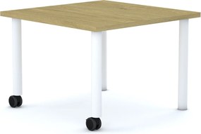 Stolik szkolny na kółkach Move kwadratowy 75x75 cm, rozmiar 4-6, blat dębowy / nogi białe