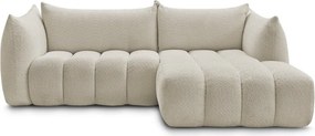Beżowy narożnik z materiału bouclé (prawostronny/z szezlongiem) Azra – Bobochic Paris