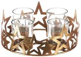 Świecznik adwentowy ze szklanymi elementami Gwiazda, metal, złoty, 18 x 18 x 8 cm